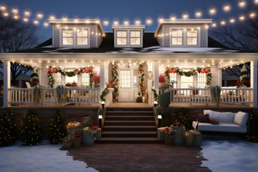 Festive holiday lights and cheerful joy of a happy holiday. Generative AI
