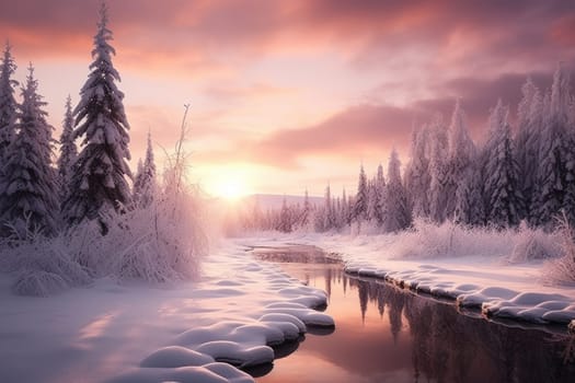 Snow Covered Landscapes in Heating Season. Generative AI