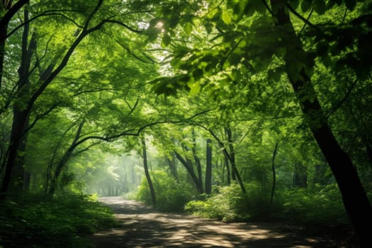 Green Canopy in Soft Sunlight. Generative AI