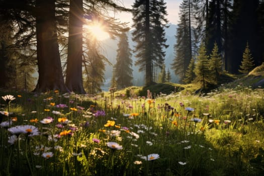 Meadow with Swaying Wildflowers. Generative AI