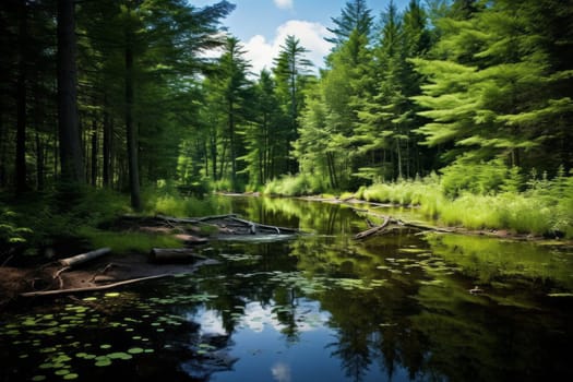 Peaceful Clearing with Mirroring Pond. Generative AI