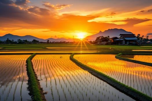 Paddy field transformed into a breathtaking golden expanse. Generative AI