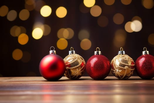 Red and gold Christmas ornaments on a blank background. Generative AI