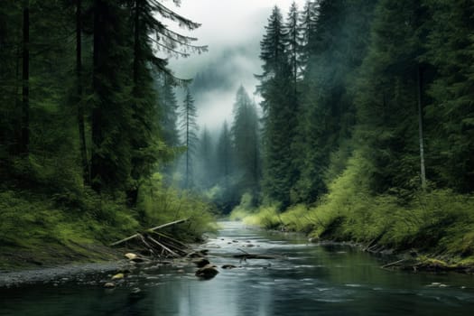 Remote Untouched Forest Wilderness. Generative AI