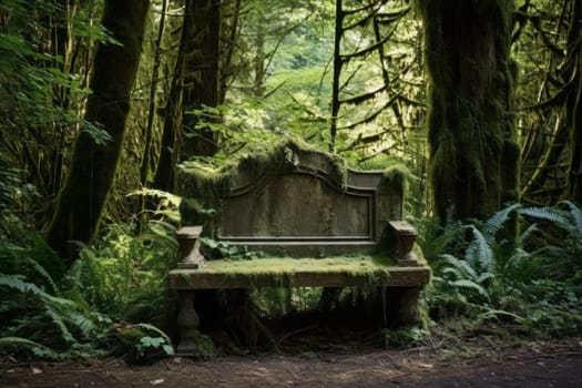 Rustic Bench in Quiet Forest Nook. Generative AI