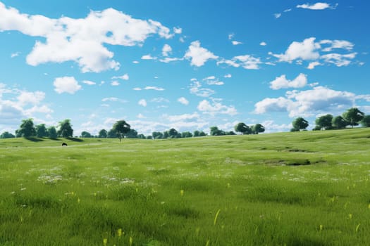 Peaceful meadow under a clear sky. Generative AI