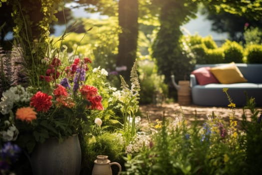 Scenes of vibrant gardens and floral displays. Generative AI