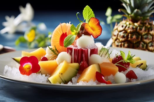 Savoring exotic fruits and delectable dishes. Generative AI