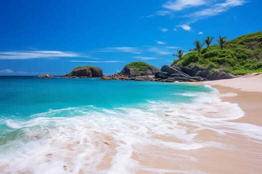 Secluded beach with turquoise waters and pristine sands. Generative AI