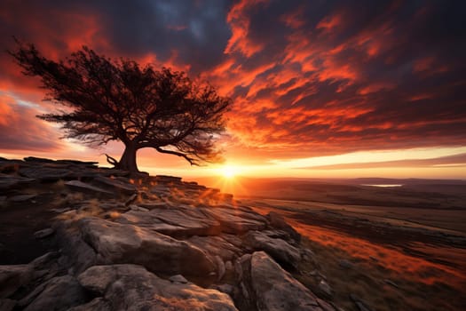Stunning sunset casting warm hues natural landscape. Generative AI