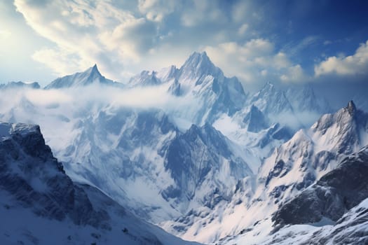 Snow capped peaks reaching for the sky. Generative AI
