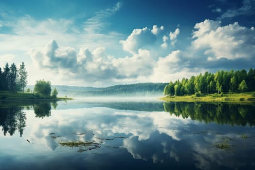 Serene Lake Reflecting Sky. Generative AI