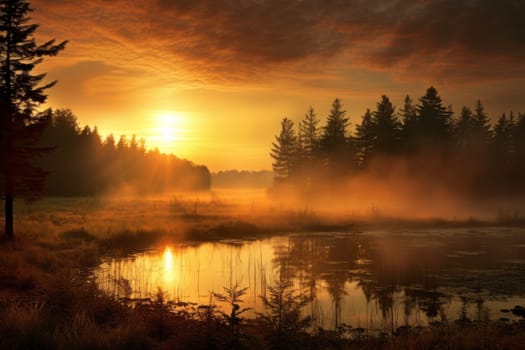 Warm Sunrise Over Tranquil Meadow. Generative AI