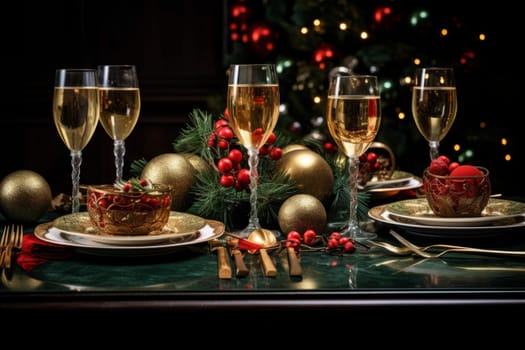 Festive Party Table with New Year Decor. Generative AI