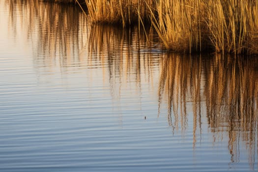 Tranquil Marshland with Tall Grasses. Generative AI