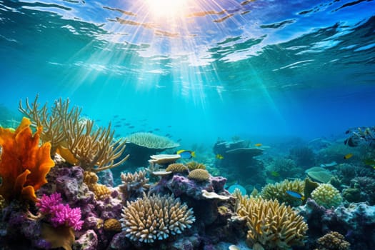 Underwater View of Tropical Coral Life. Generative AI