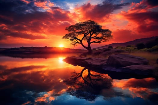 Vibrant sunset casting warm hues. Generative AI