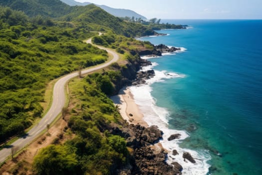 A road leading to a secluded beach paradise. Generative AI