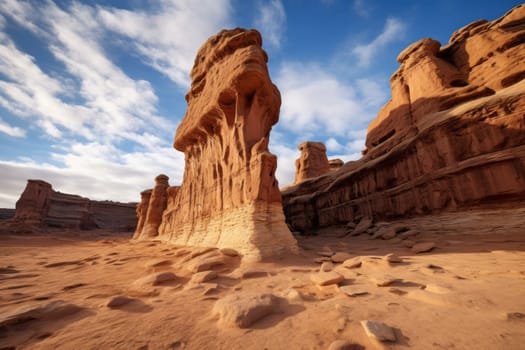 Towering Sandstone Formations in Desert Landscape. Generative AI