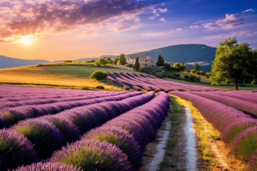 Lavender Field Scenic Road. Generative AI