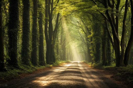Tree Lined Dirt Road. Generative AI