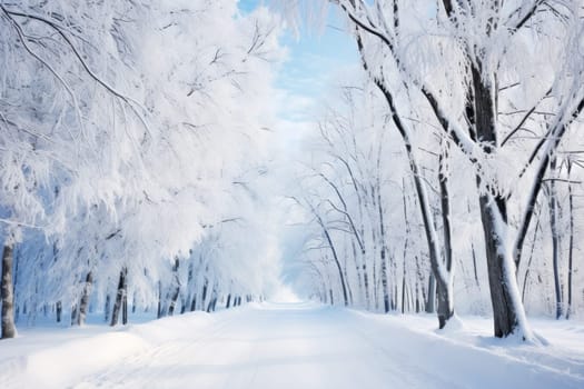 Snowy Wonderland Winter Road. Generative AI