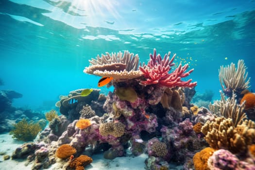 Underwater Coral Garden Landscape Background. Generative AI