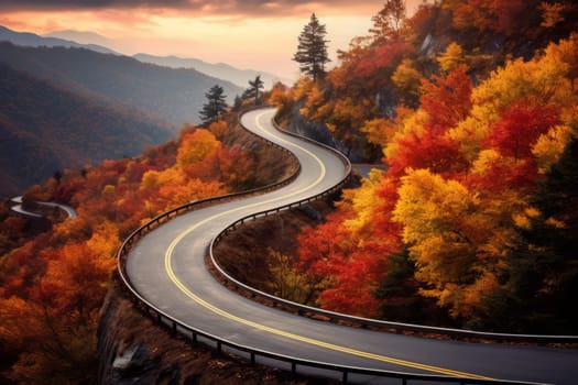 Autumn Mountain Road Landscape. Generative AI