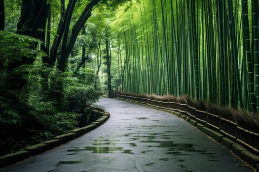 Serene Bamboo Grove Road. Generative AI