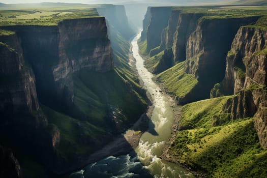Scenic River Gorge with Cliffs. Generative AI