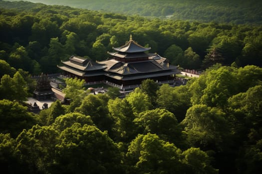 Serene Buddhist Temple in Forests. Generative AI