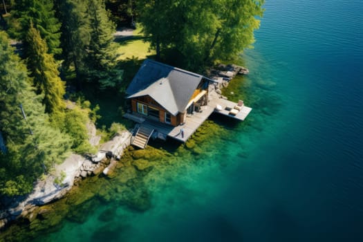 Peaceful Lakeside Retreat Landscape. Generative AI