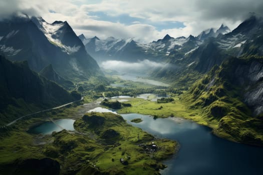 Serene Lake in Towering Mountains. Generative AI