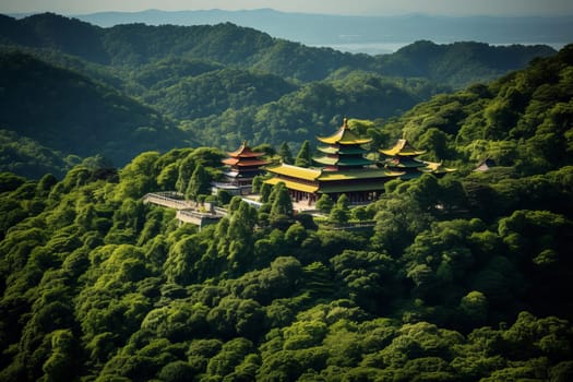 Serene Buddhist Temple in Mountains. Generative AI