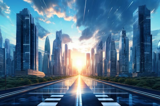 Urban Skyscraper Road Landscape. Generative AI