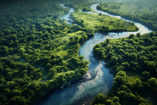 Picturesque River Bend Landscape. Generative AI