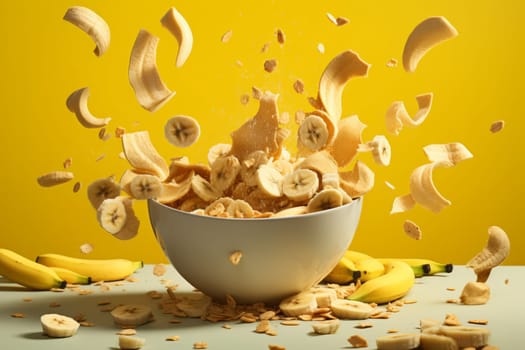 Banana Slices in Cereal Bowl. Generative AI
