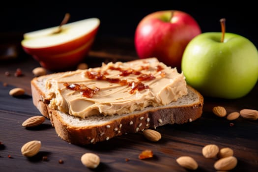 Cashew Butter on Apple Slice. Generative AI