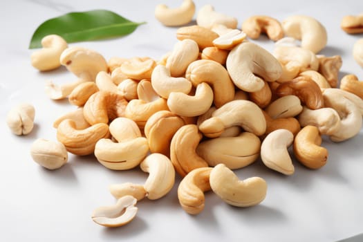 Cashew Nuts on Marble Surface. Generative AI