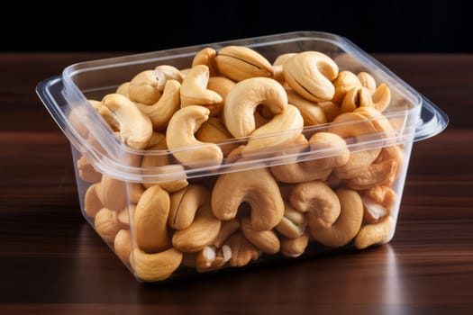Cashew Nuts in Clear Container. Generative AI
