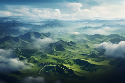 Tranquil Countryside with Rolling Hills. Generative AI
