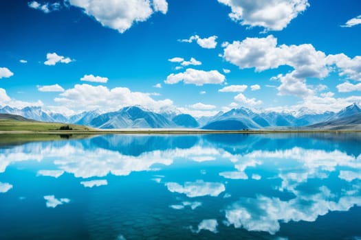 Serene Lake with Mountains. Generative AI