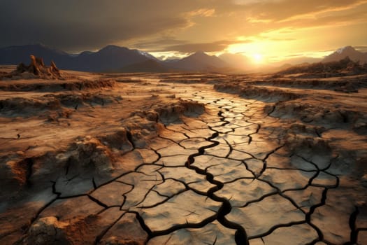 Eroded and cracked land. Generative AI