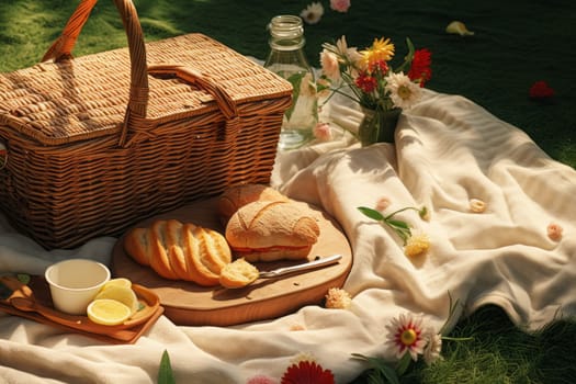 Spring Picnic Scene Background. Generative AI