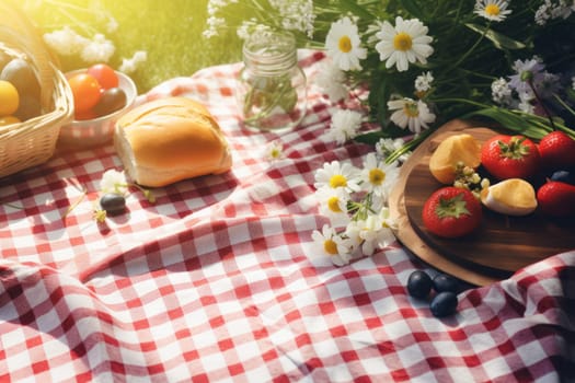 Springtime Picnic Mockup Background. Generative AI