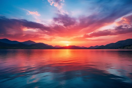 Sunrise sky background over a serene lake. Generative AI