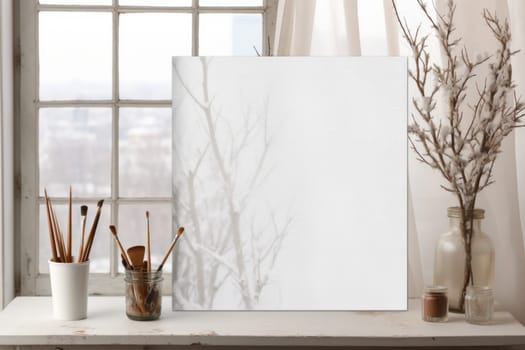 Winter Mockup with Blank Canvas and Textures. Generative AI
