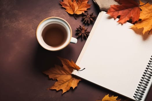 Cozy Autumn Scene with Tea. Generative AI