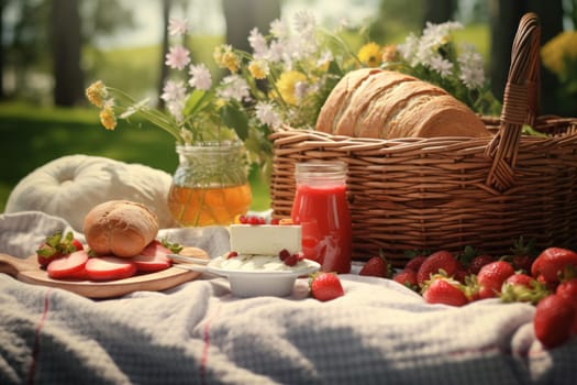 Spring Picnic Scene Background. Generative AI