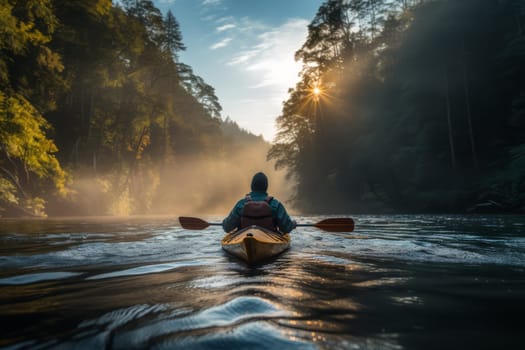 Kayaker on Serene River with Clean Water. Generative AI